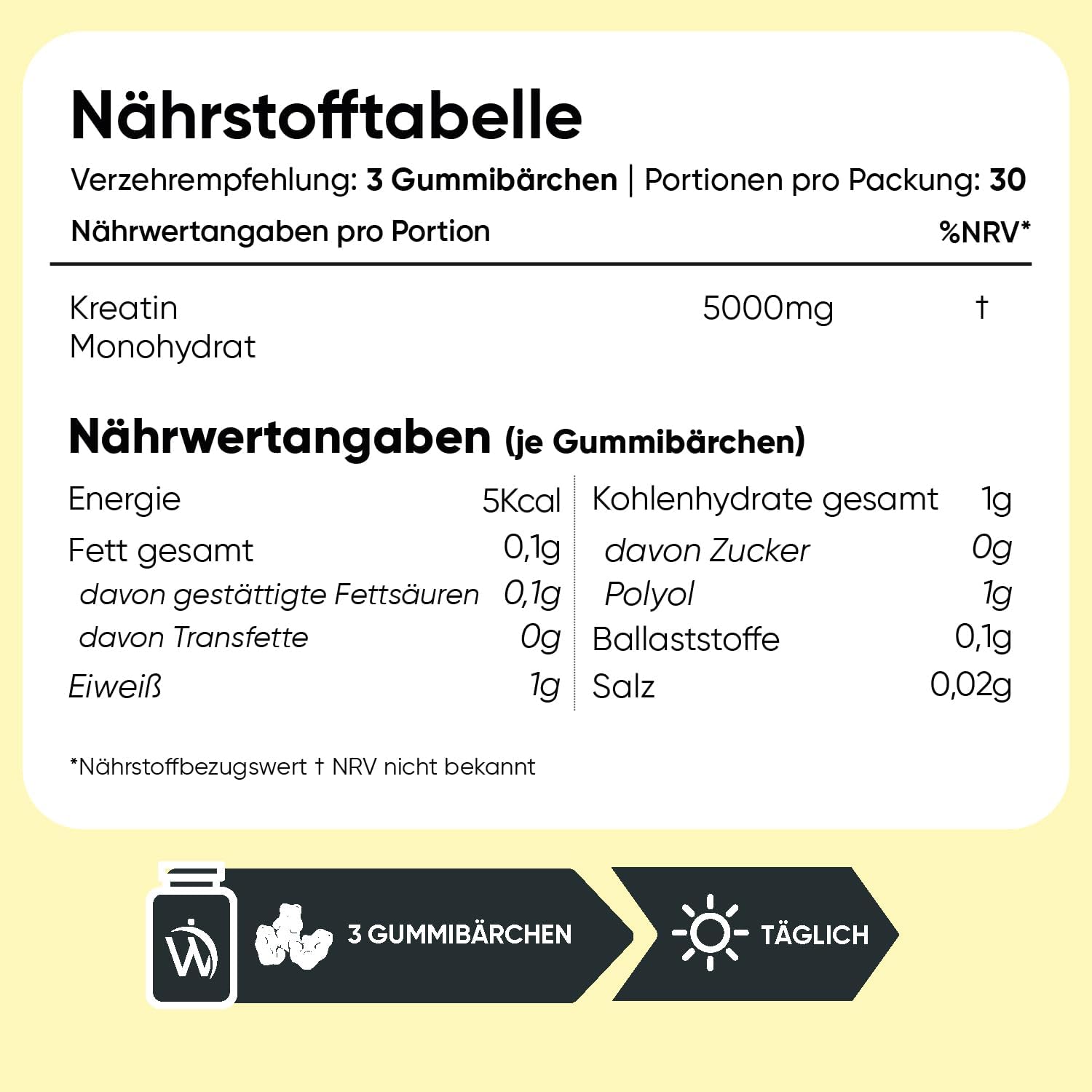 Detalle de WeightWorld Creatin Monohydrat Gummibärchen (5.000 mg pro Portion) – zuckerfreie vegane Kreatin-Gummis mit Zitronengeschmack