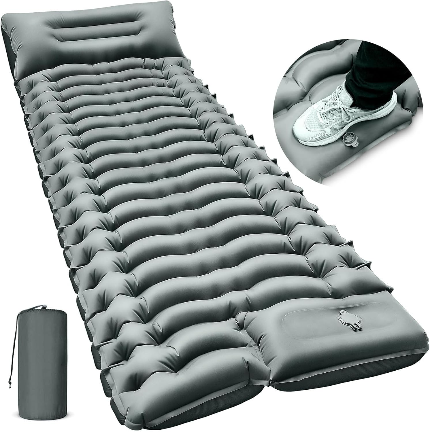 Detalle de FUN PAC Camping Sleeping Pad: Ultralight, 3-Inch Thick with Built-In Pillow
