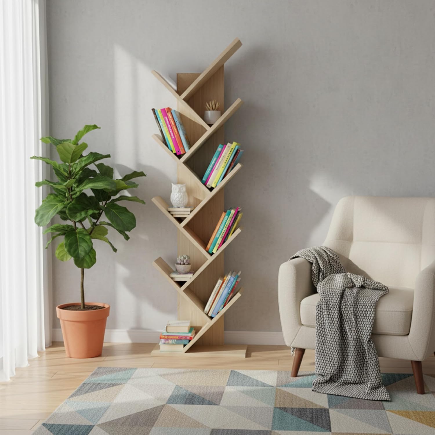 Detalle de Baroni Home Libreria ad Albero Salvaspazio a 8 Ripiani, 20x40x127 cm – Porta libri verticale per soggiorno, studio e cameretta