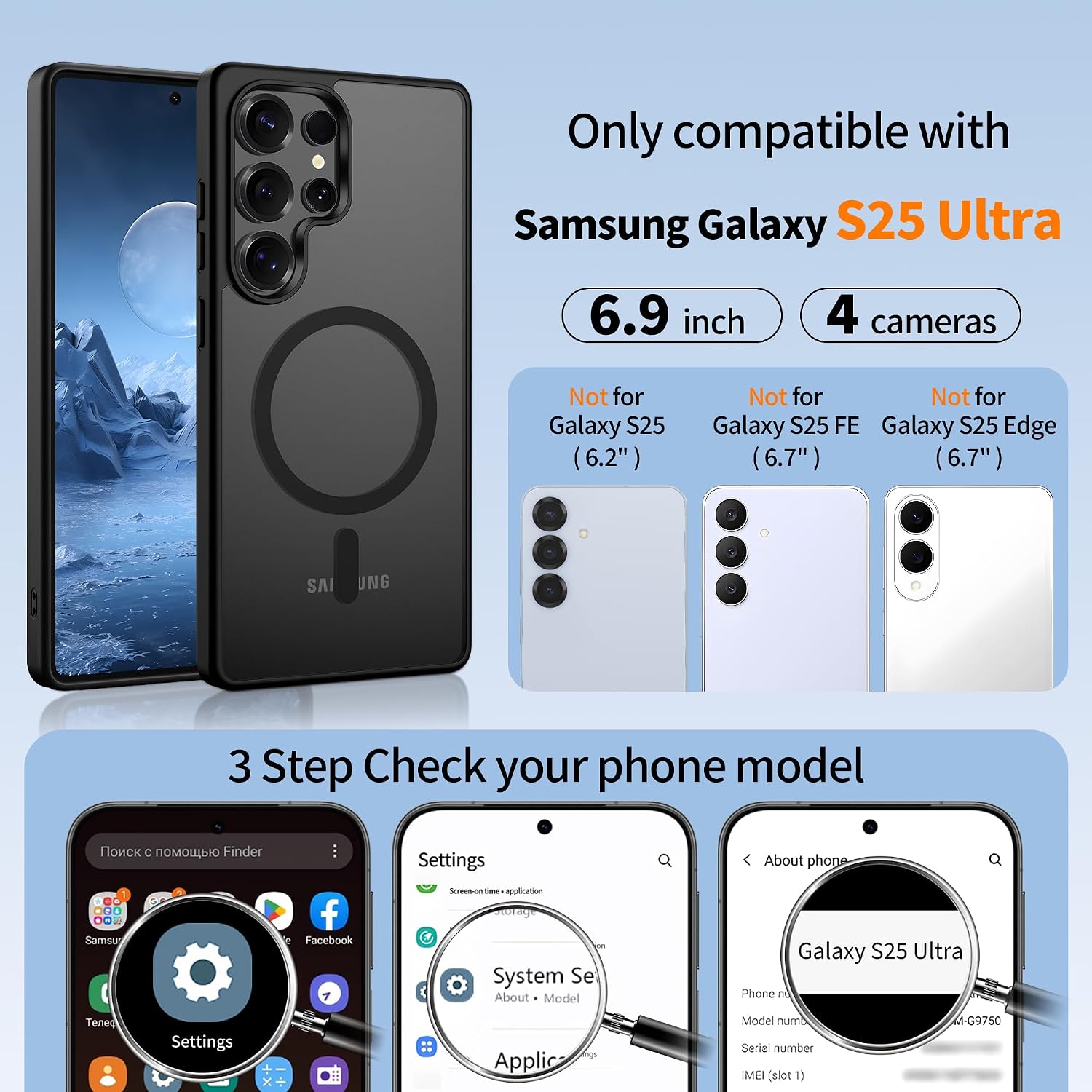 Detalle 2 de Jshru Magnetic Case for Samsung S25 Ultra with HD Screen Protectors (X2) – Slim, Durable and MagSafe-Compatible