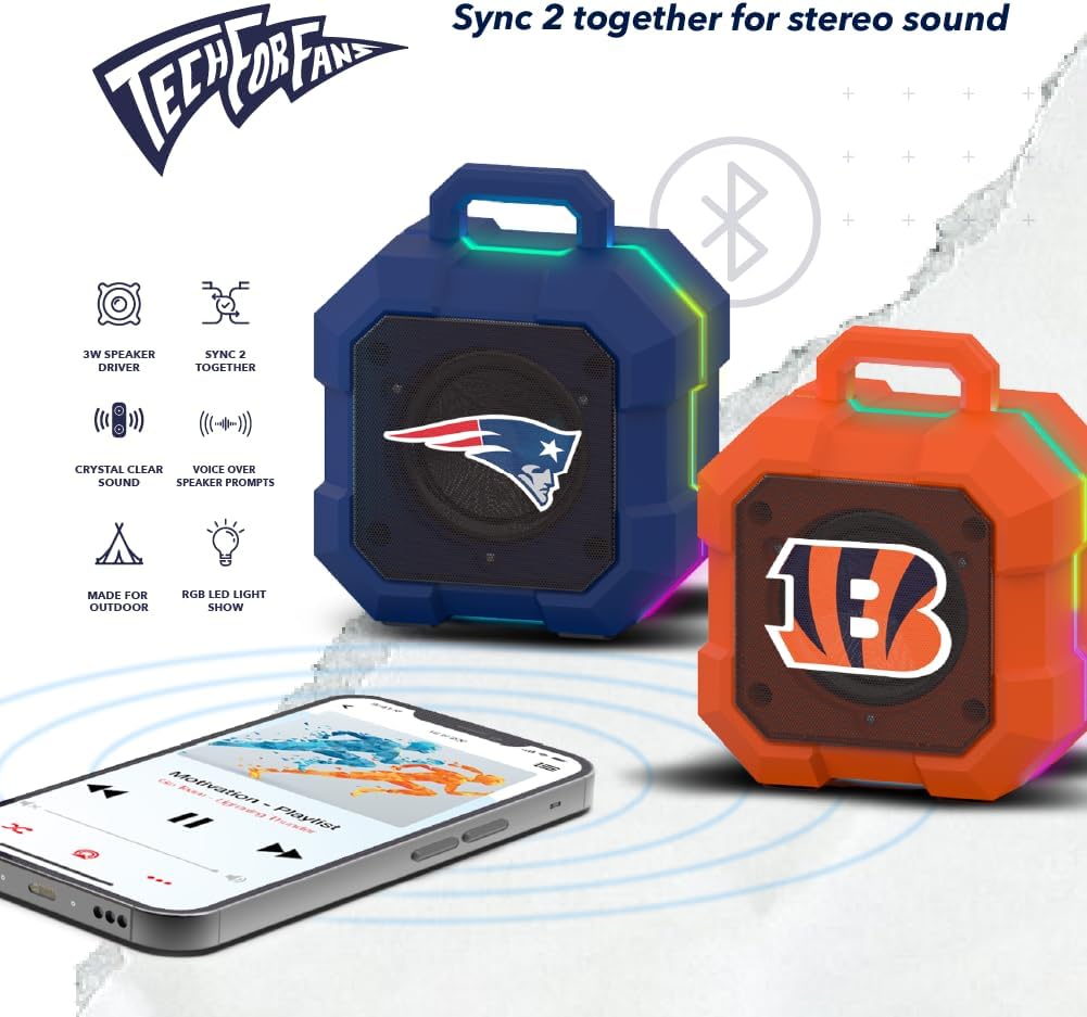 Detalle de SOAR NFL Shockbox LED Wireless Bluetooth Speaker (IPX4, Bluetooth 5.0, over 5 hours play time)
