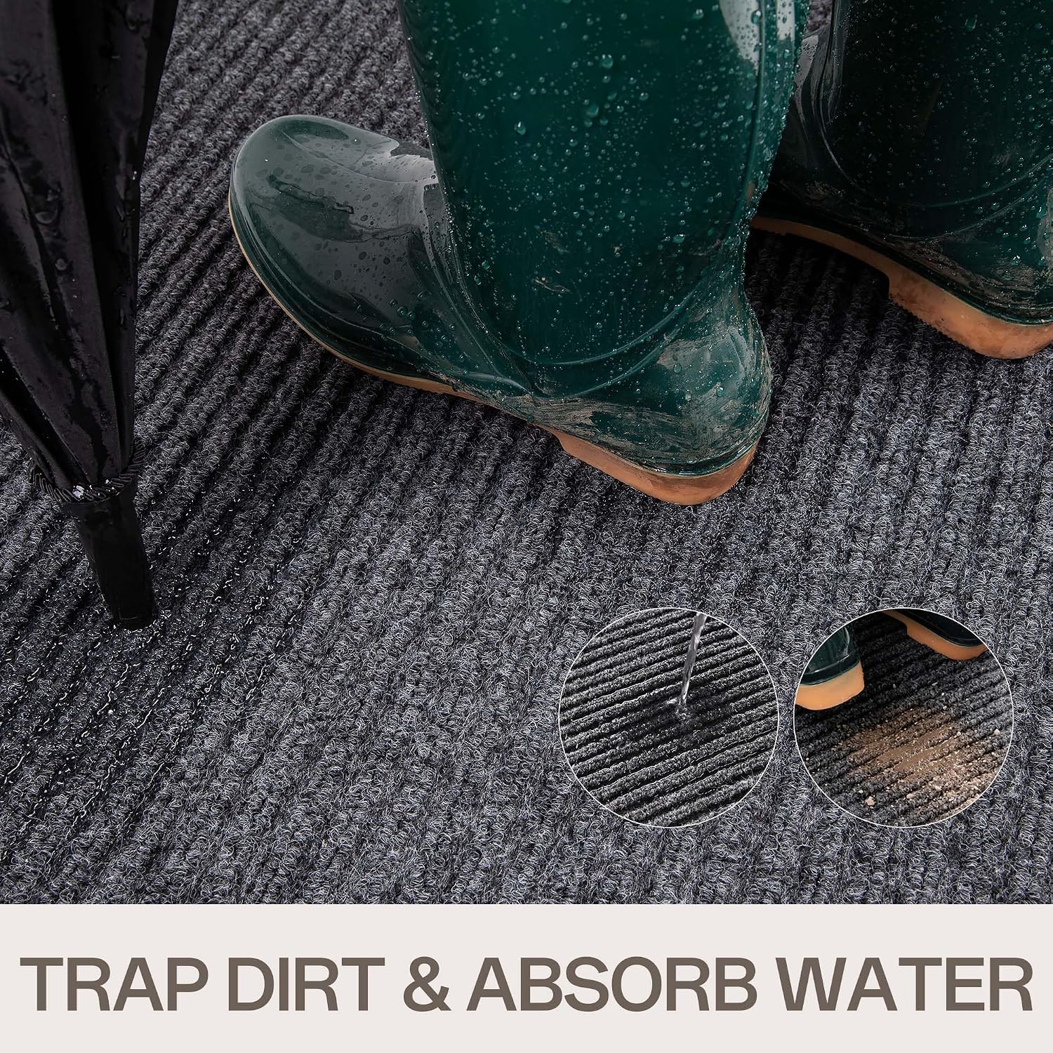 Detalle de Amyracel 4'x5' Front Door Mat, Low-Profile Polypropylene with Rubber Backing