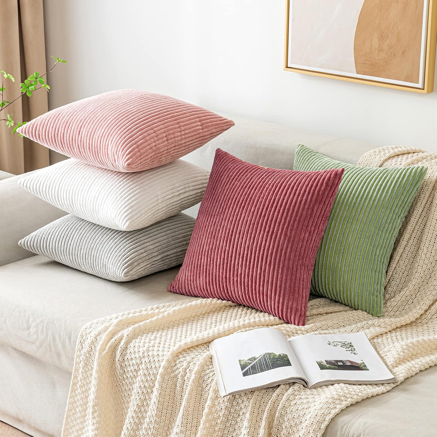 Detalle de EMEMA Kissenbezug 40x40 cm Kordsamt – 2er Set, Cord Dekokissen für Sofa & Wohnzimmer
