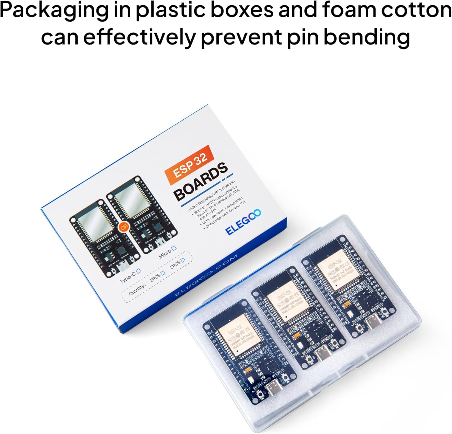 Thumbnail 5 de ELEGOO ESP32 Entwicklungsboard (USB-C) – Dual-Core Mikrocontroller für Arduino IDE, 2,4 GHz WiFi & Bluetooth, AP/STA-Modi (3 Stück)