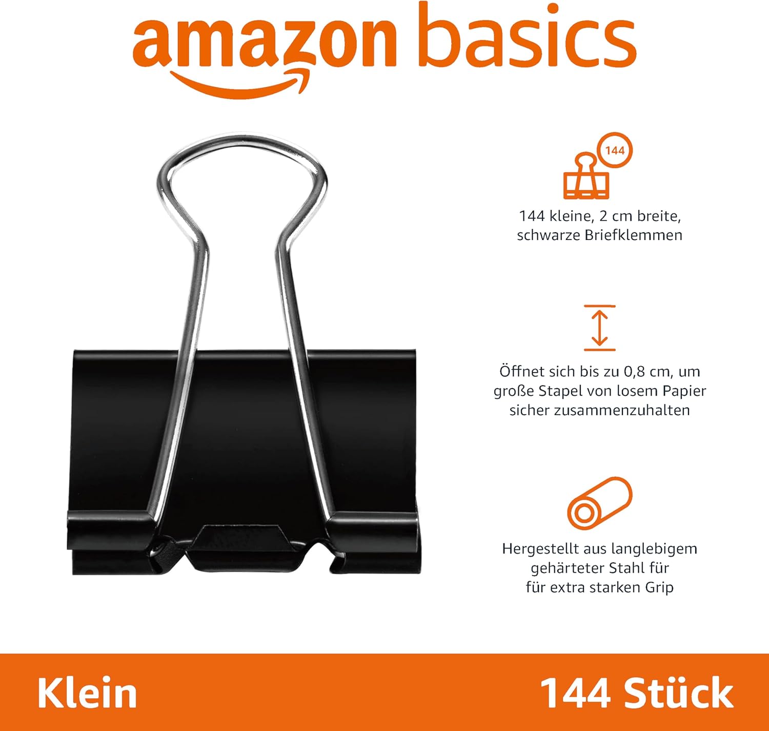 Thumbnail 1 de Amazon Basics Ordnerklammern – 144 Stück, 3/4 Zoll Breite, Kapazität 5/16 Zoll, Schwarz