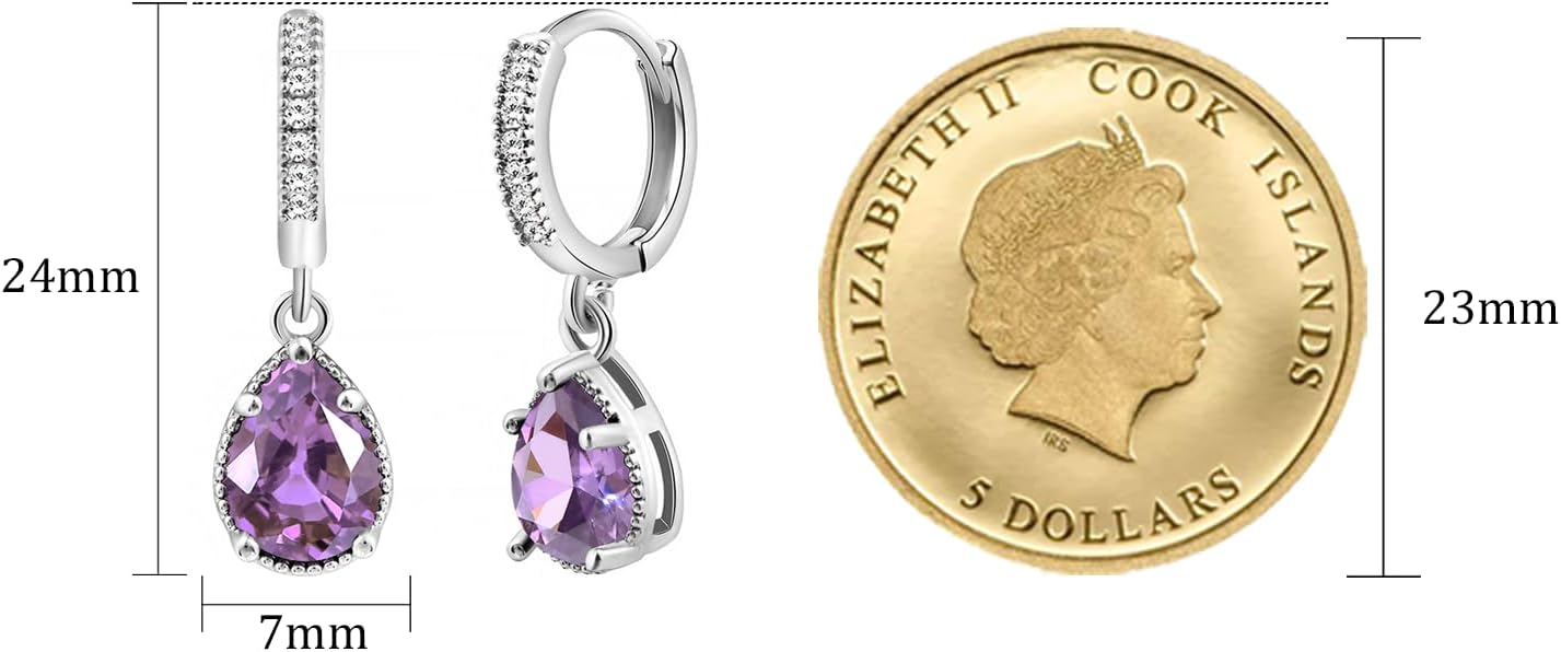 Detalle 2 de Weviway Silver Amethyst Drop Earrings - Teardrop Crystals with Cubic Zirconia Accents