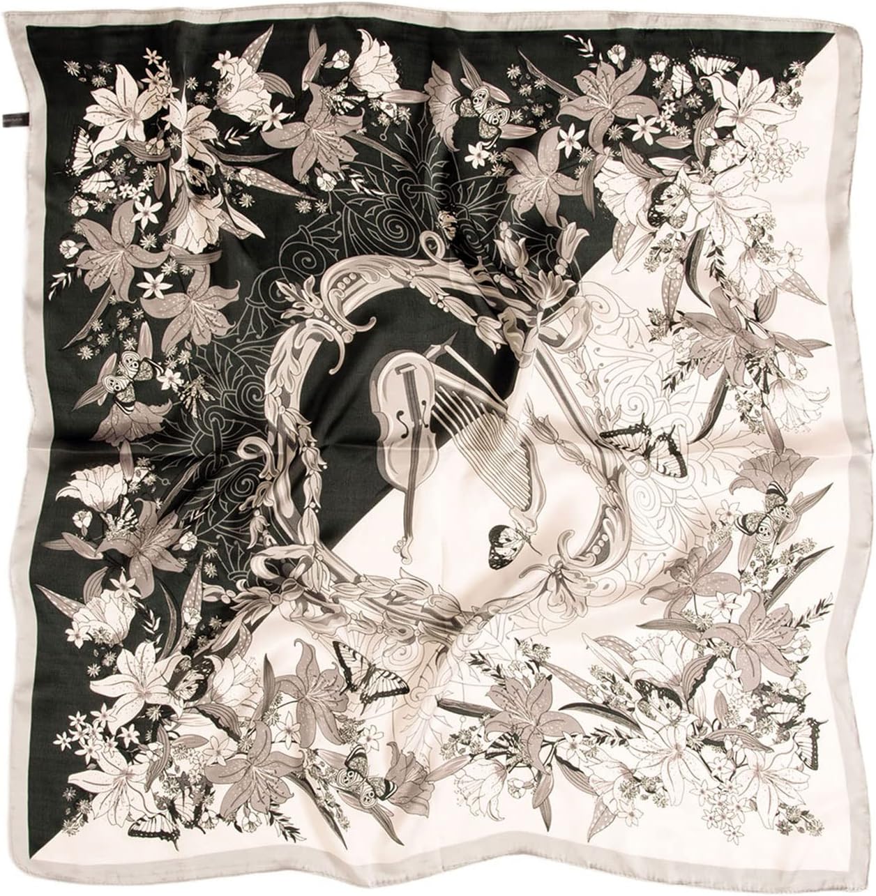 Thumbnail 3 de PrinFantasy Halstuch aus Kunstseide – 70 × 70 cm, Blumenmuster, elegantes quadratisches Tuch