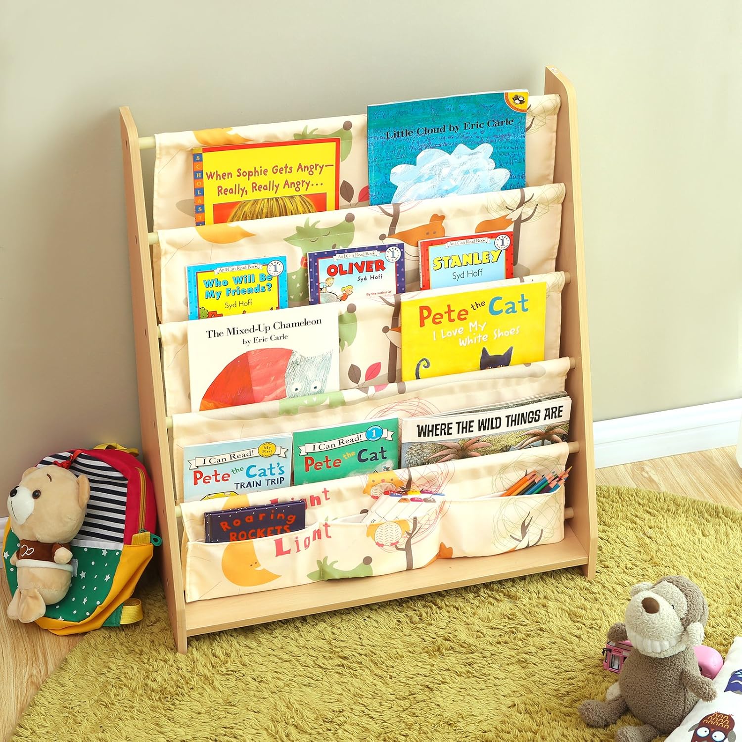 Thumbnail 3 de SONGMICS GKR71YL scaffale a 4 livelli in tessuto per bambini multicolore, 62 x 28 x 72 cm