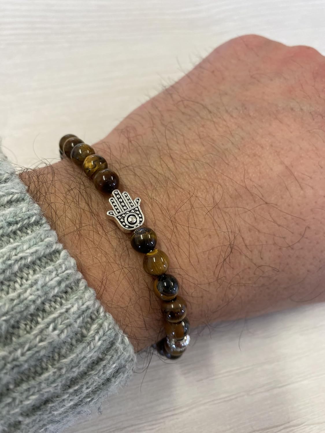 Thumbnail 3 de 10:10 Bracciale mano di Fatima con occhio di tigre 6 mm – inox anallergico, produzione italiana