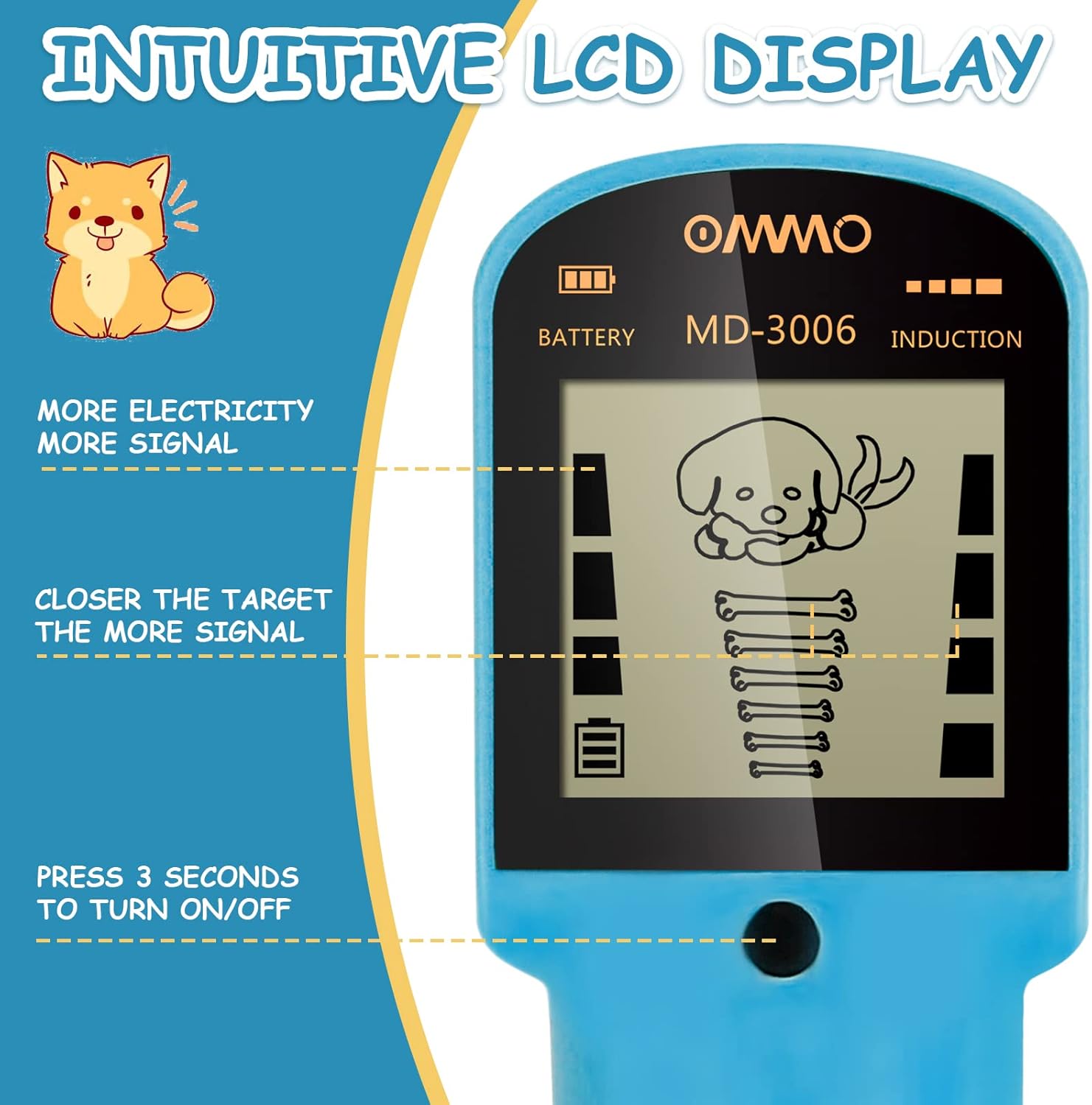 Thumbnail 2 de OMMO Metalldetektor für Kinder mit LCD-Display, 6" Suchspule und verstellbarem Stiel (Azure)