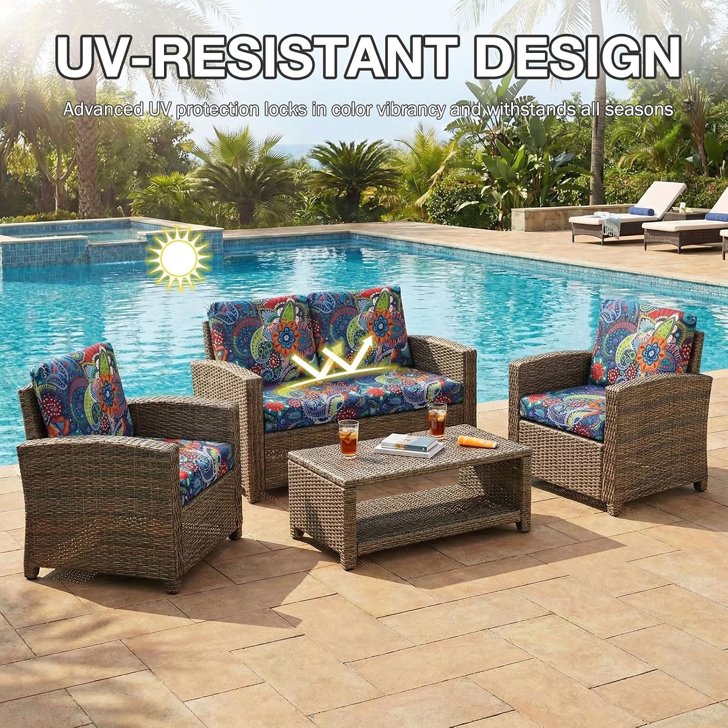 Thumbnail 5 de hyha 12-Piece Patio Cushion Covers, Stretch Fit with Elastic Bottom