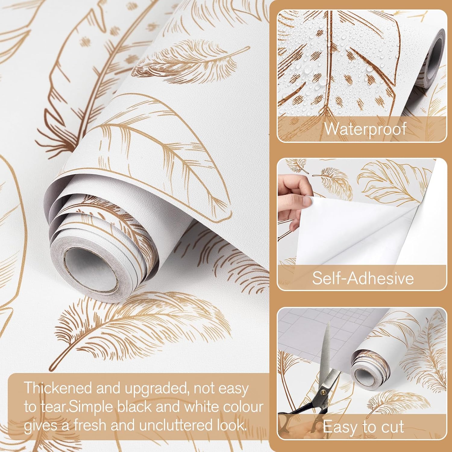 Thumbnail 1 de Qianglive 1 White Feather Peel-and-Stick Wallpaper, Waterproof Vinyl, 17.3" × 1200