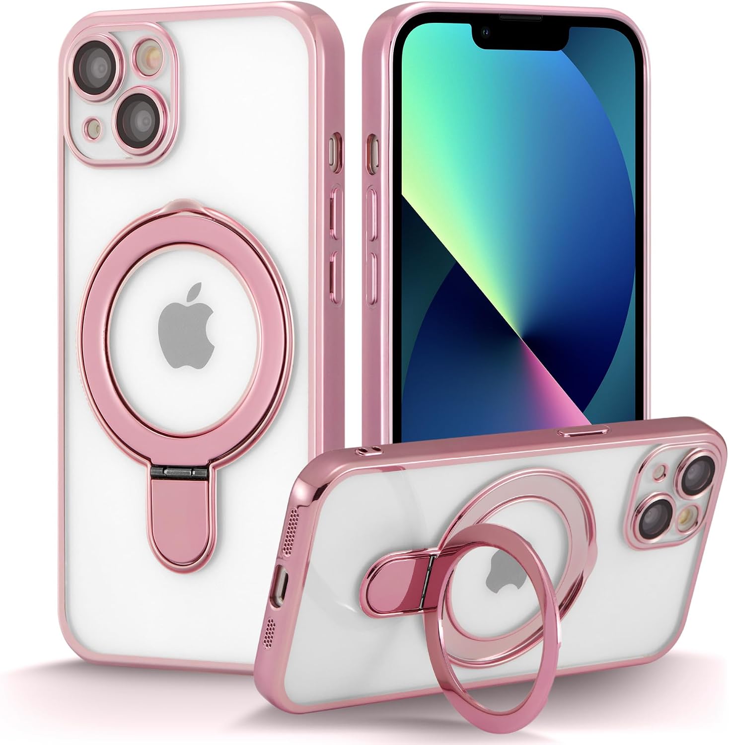 Detalle de ZCDAYE Magnetic Case for iPhone 14 with Invisible Stand in Rose Gold — Clear Back, MagSafe Compatible