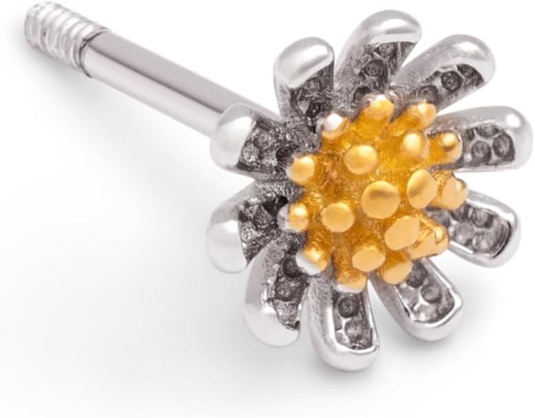 Detalle 1 de SINGULARU Pendiente Suelto Margarita, plata 925 bañada 18Kt 💍
