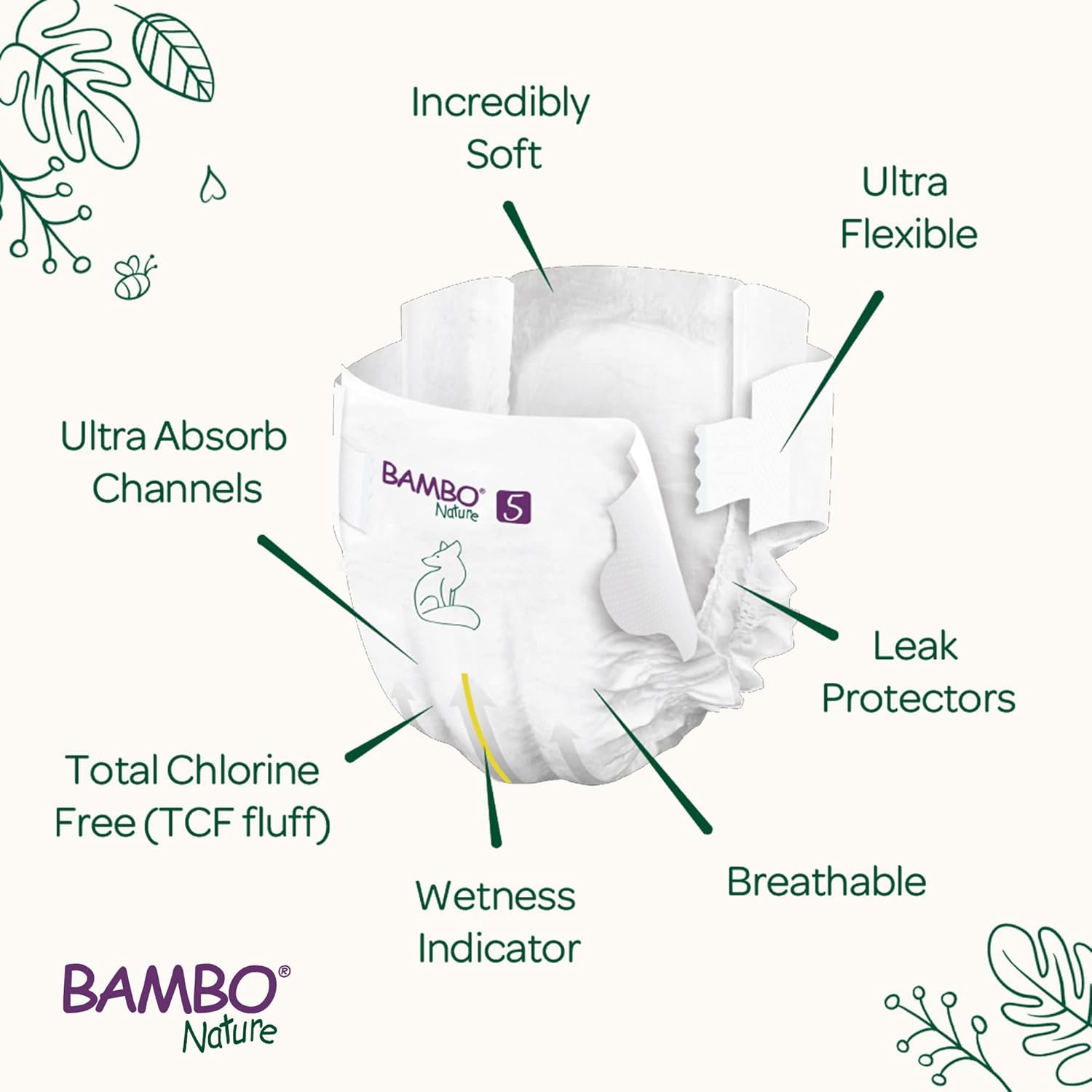 Detalle de Bambo Nature Premium Eco Nappies Size 5 (27-40lb/12-18kg) Junior – 22 Pack