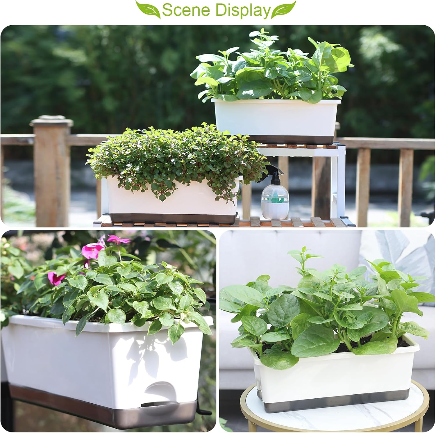Detalle de Oliz 17-Inch Self-Watering Window Planters, 8-Piece Set with Drainage
