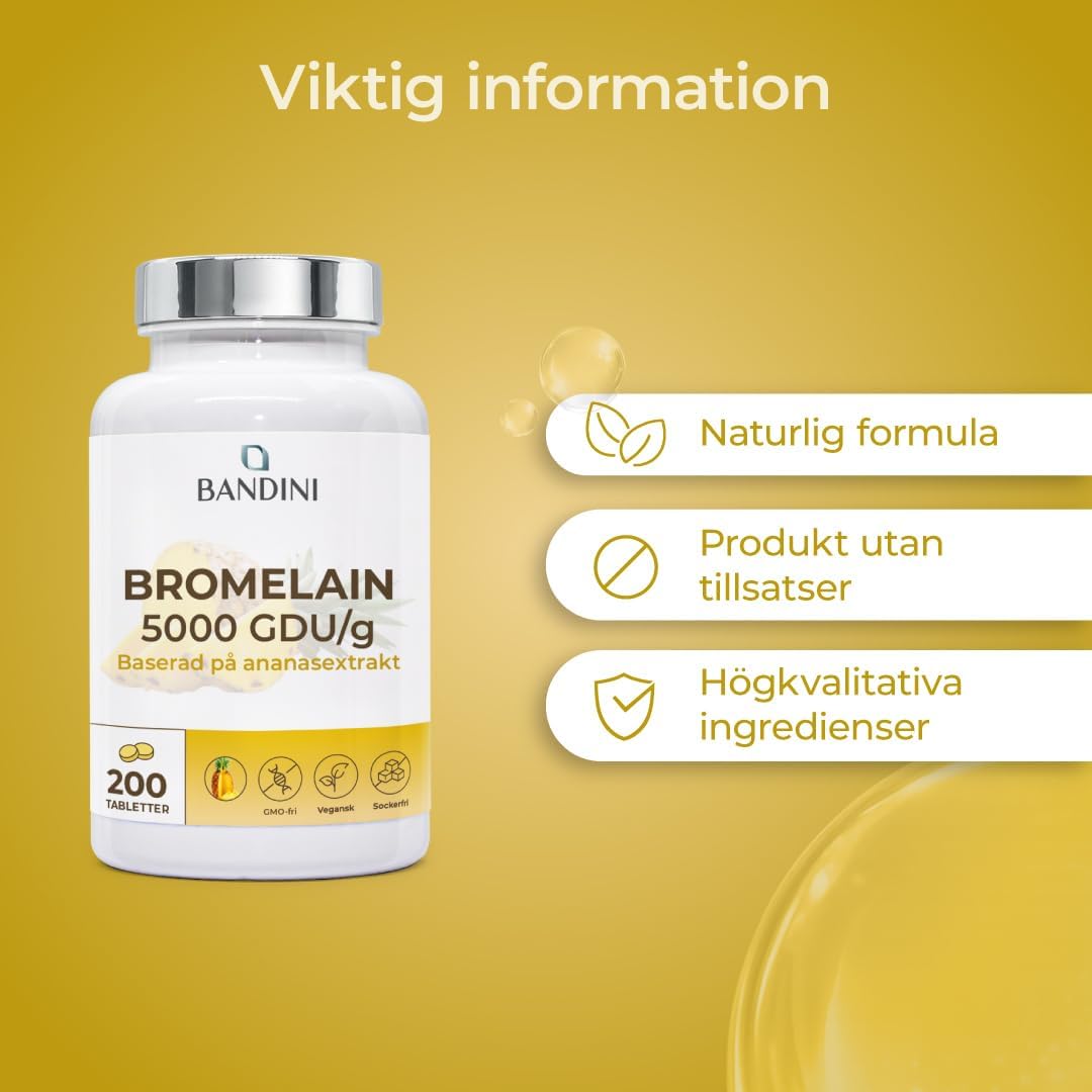 Thumbnail 6 de BANDINI Bromelain 5000 GDU/g, magsaftresistenta tabletter, 200 st