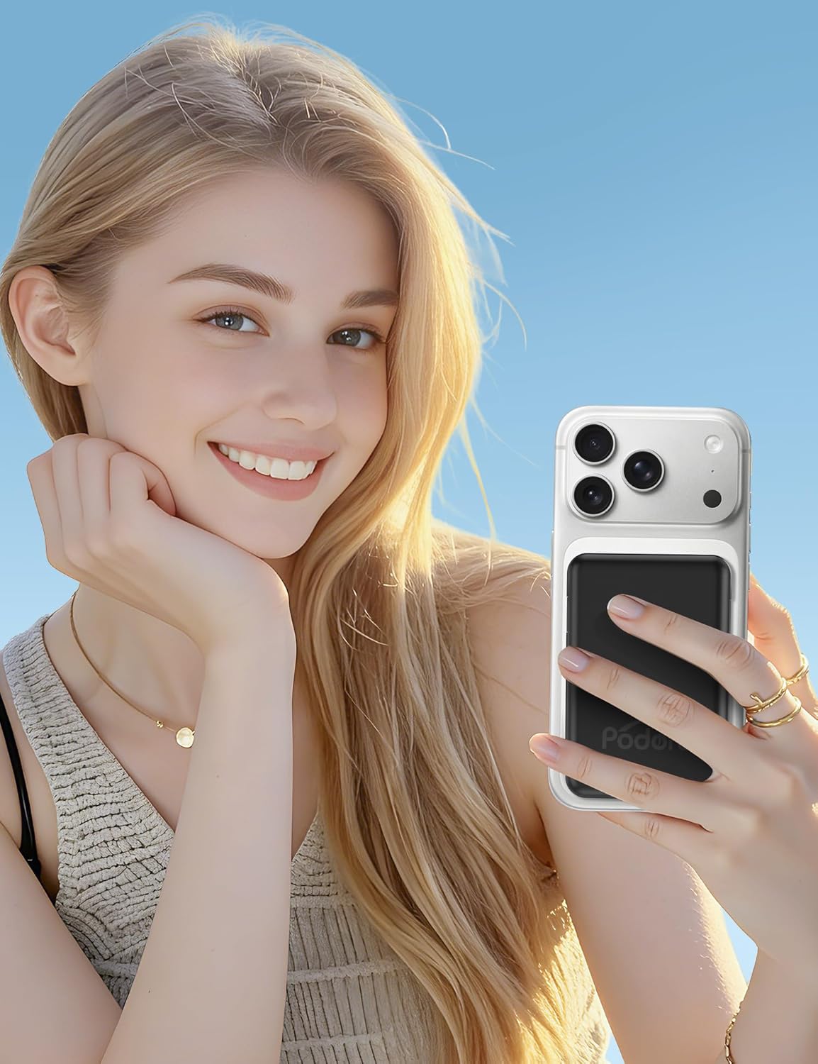 Detalle 2 de podoru powerbank Mag-Safe 10.000 mAh con carga magnética y USB-C PD de 20W (pantalla LED) para iPhone