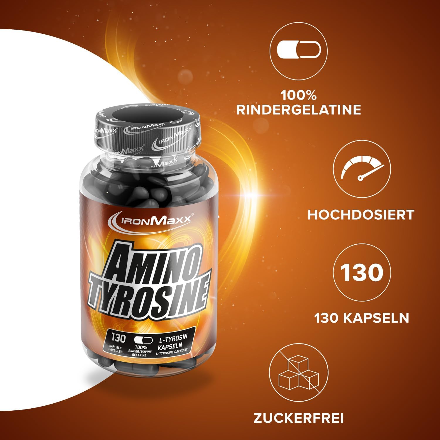 Detalle de IronMaxx Amino Tyrosin – 130 Kapseln, L-Tyrosin 700 mg pro Kapsel