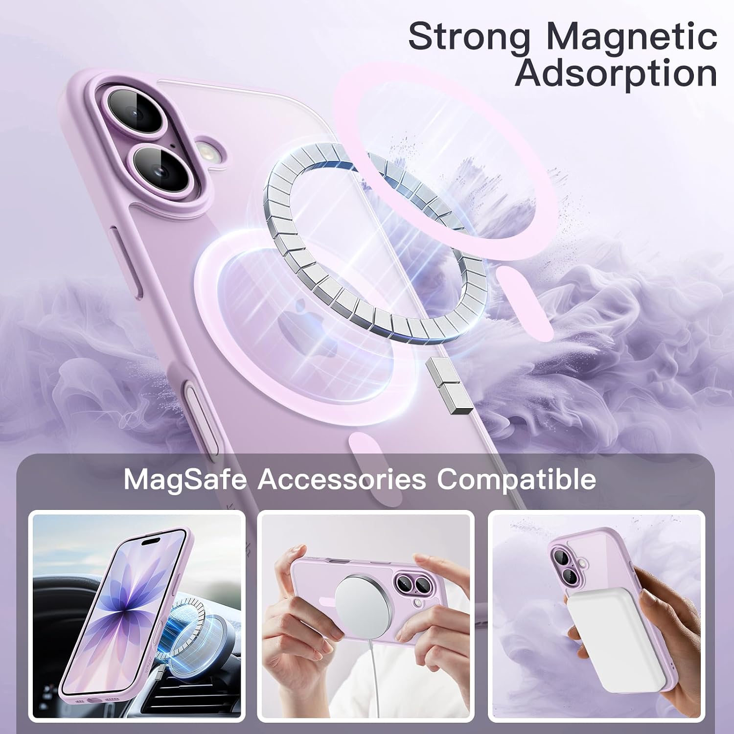 Detalle de JETech Coque Magnétique pour iPhone 17 6,3 Pouces – Étui MagSafe Transparent Lilas Lavande