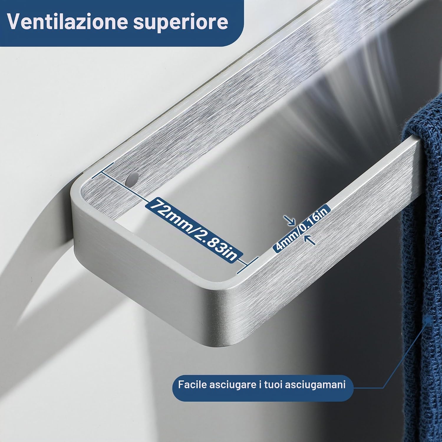 Detalle 2 de SAYAYO Porta Asciugamani Bagno Adesivo 20 cm in Argento — Portasalviette da Parete in Alluminio