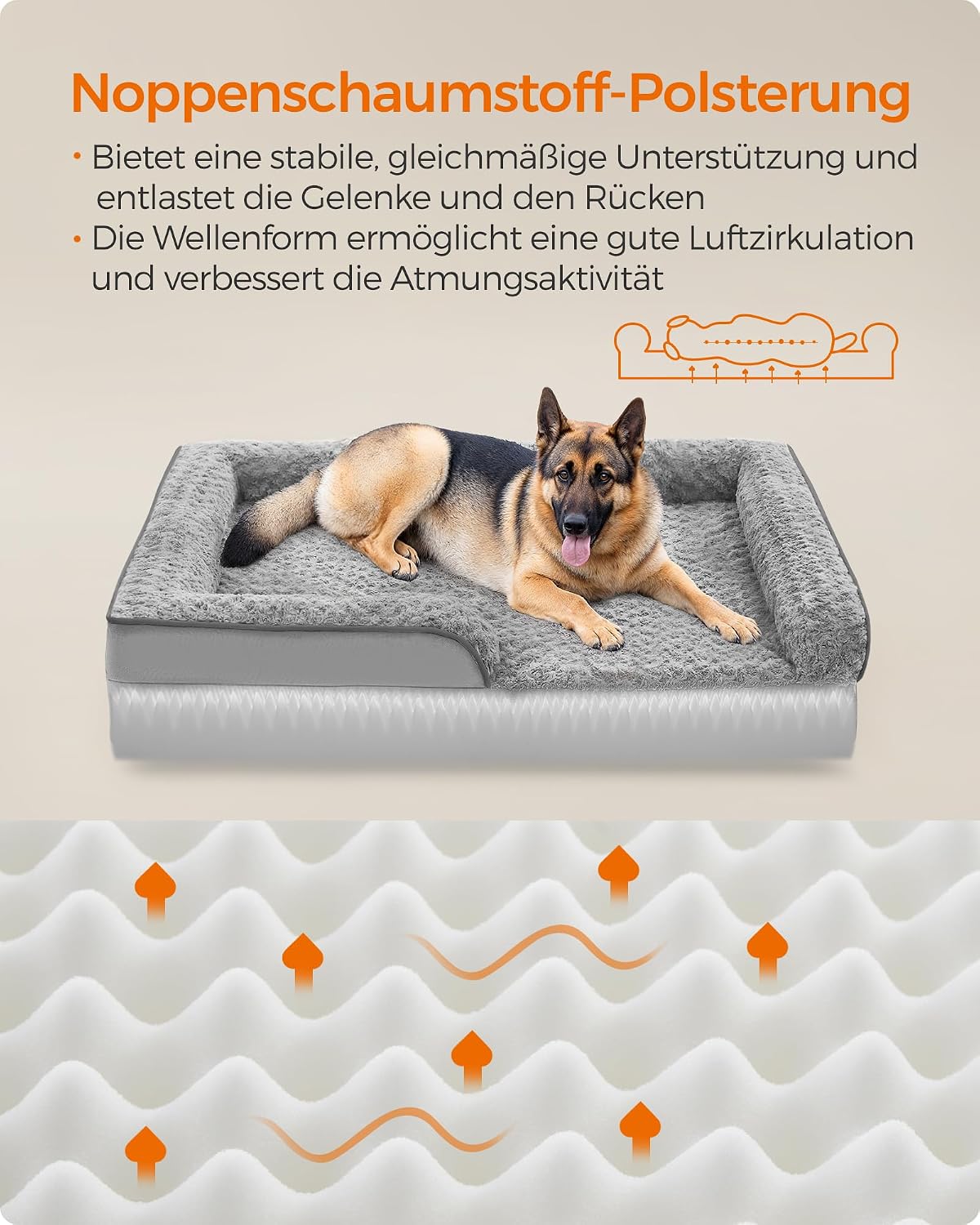 Detalle de Feandrea PGW254G01 orthopädisches Hundebett 122×85×16 cm
