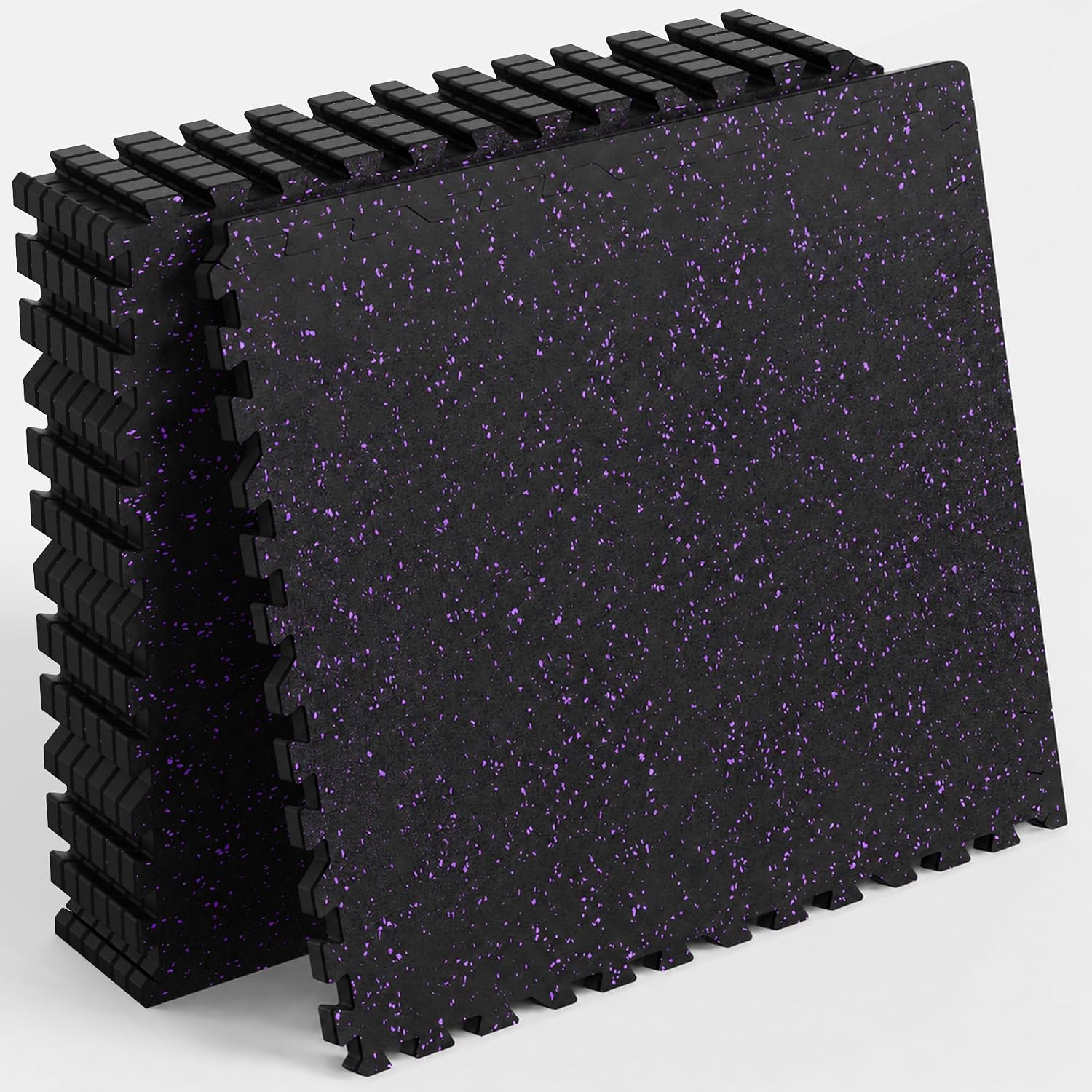 Detalle de VivaLuz VL-GM1-10 Interlocking Gym Mats, 0.4-Inch EVA Foam, Black/Purple