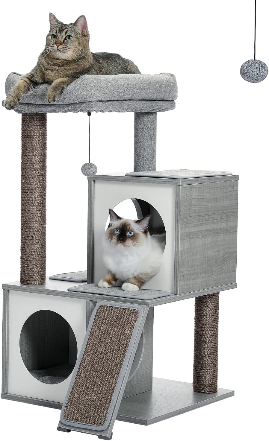 Thumbnail 6 de PETEPELA 90cm Cat Tree with Double Condos – Fully Wrapped Scratching Posts & Replaceable Dangling Balls