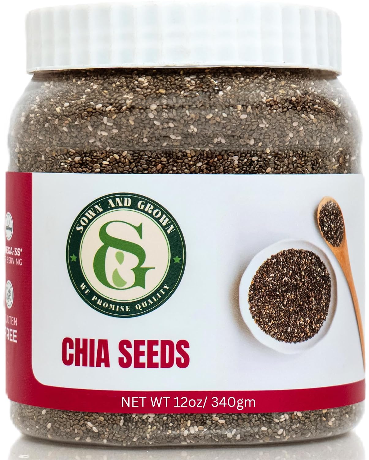 Detalle de Sown-and-Grown Chia Seeds, 12 oz, Omega-3, Non-GMO, Keto-Friendly