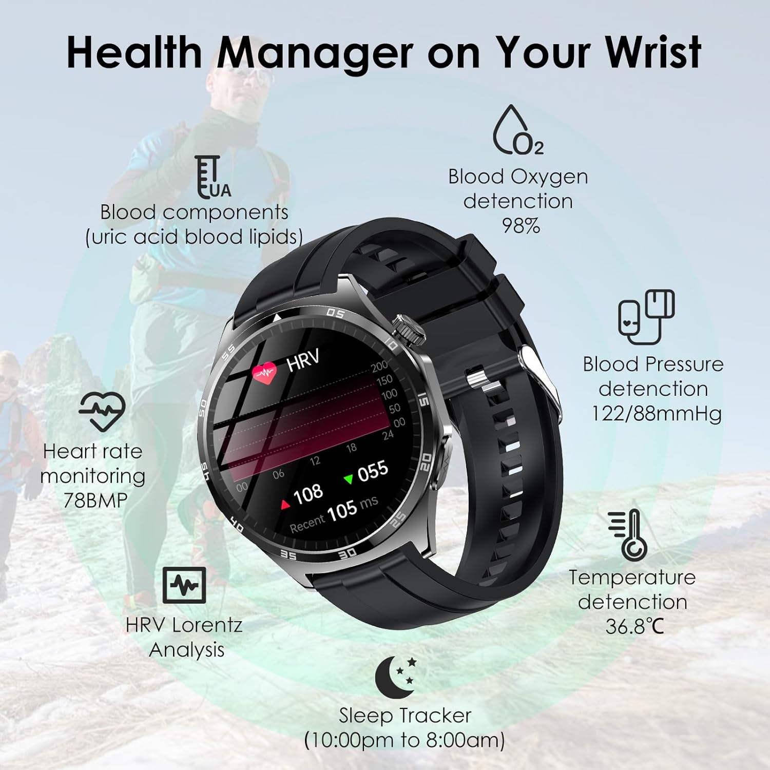 Detalle de Marsyu 2026 Smart Watch for Men: Health-First Wearable with ECG, Blood Pressure, and Sleep Monitoring