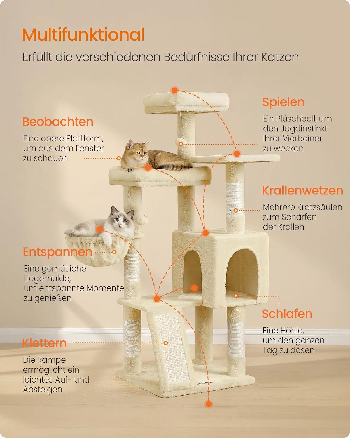 Detalle de Kratzbaum für Mehrkatzen 136 cm