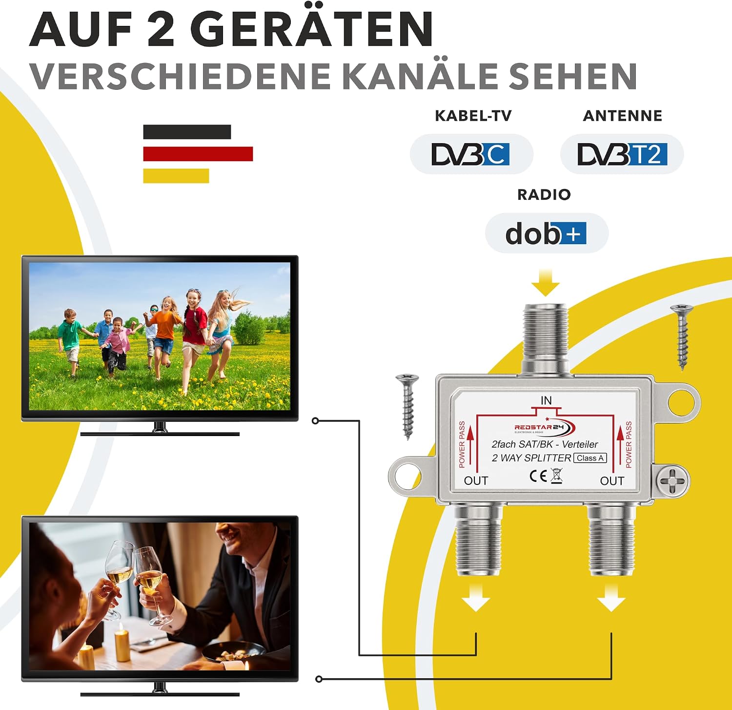 Detalle de Redstar24 2-Fach SAT BK Verteiler – Premium SAT-Verteiler für HDTV/UHD 4K