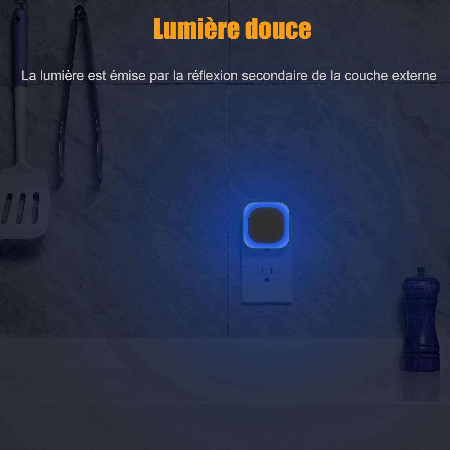 Thumbnail 4 de Lot de 2 veilleuses LED YUNLEX avec capteur crépusculaire et variateur à 3 niveaux (Azur)