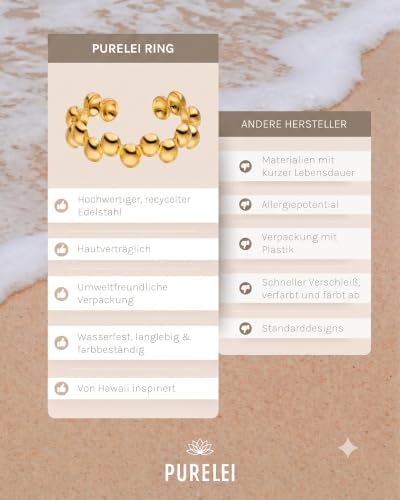 Detalle 2 de Purelei Terra Ring – verstellbarer Kugelring aus 18K vergoldetem Edelstahl, Größe 50–60