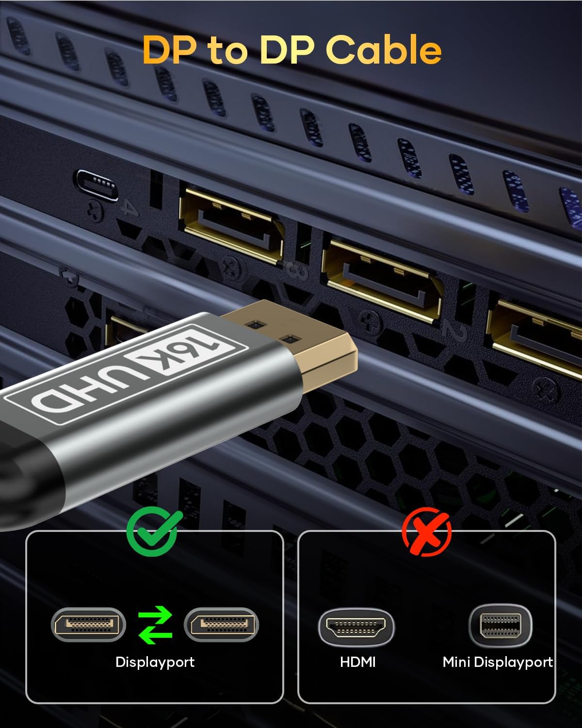Detalle 2 de Nersligek DisplayPort 2.1 Kabel 5 m für 16K