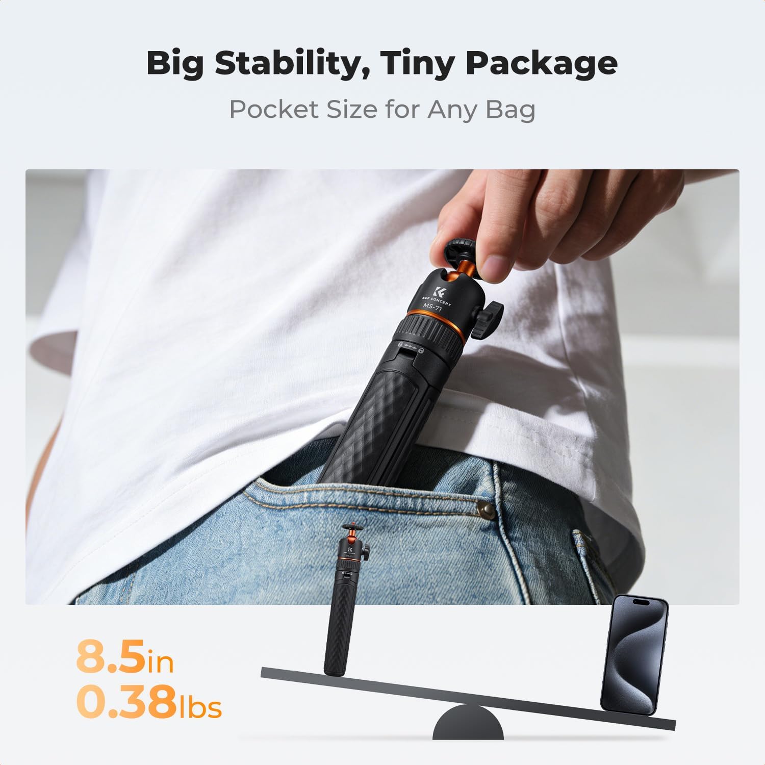 Thumbnail 3 de K&F CONCEPT MS71 Auto-Pop Open Selfie Stick: 3-in-1 Mini Tripod for Phones and Action Cameras