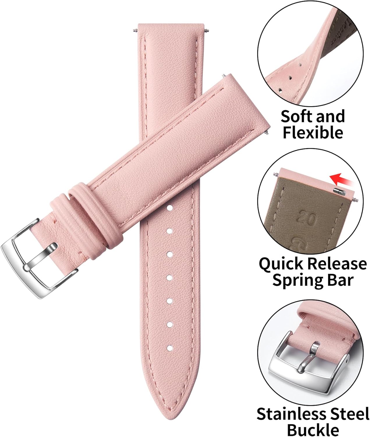 Thumbnail 2 de BINLUN Leather Watch Strap 12–22mm | Quick Release Calfskin Replacement Band