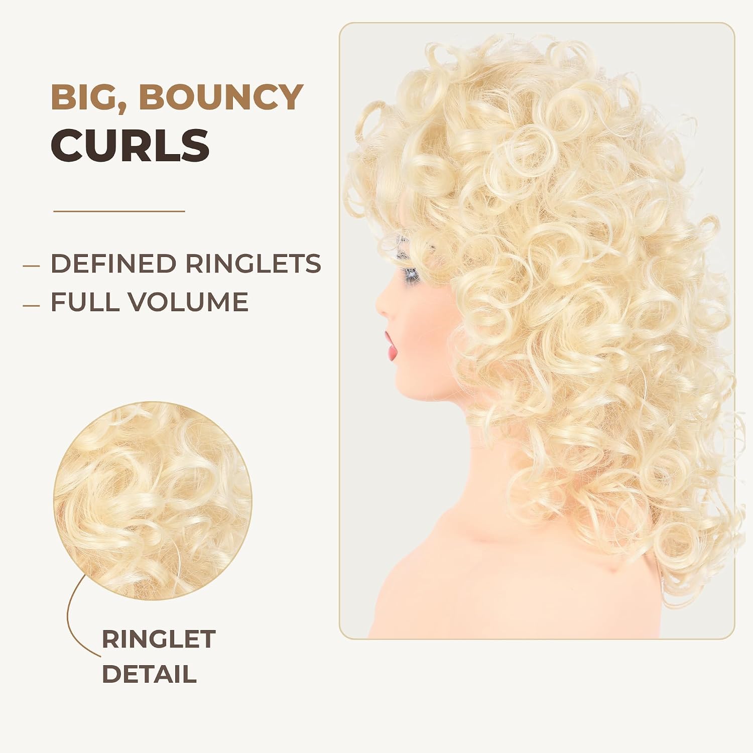 Detalle de AMZCOS Big Blonde Curly Wig for Women, Heat-Resistant Synthetic Fiber