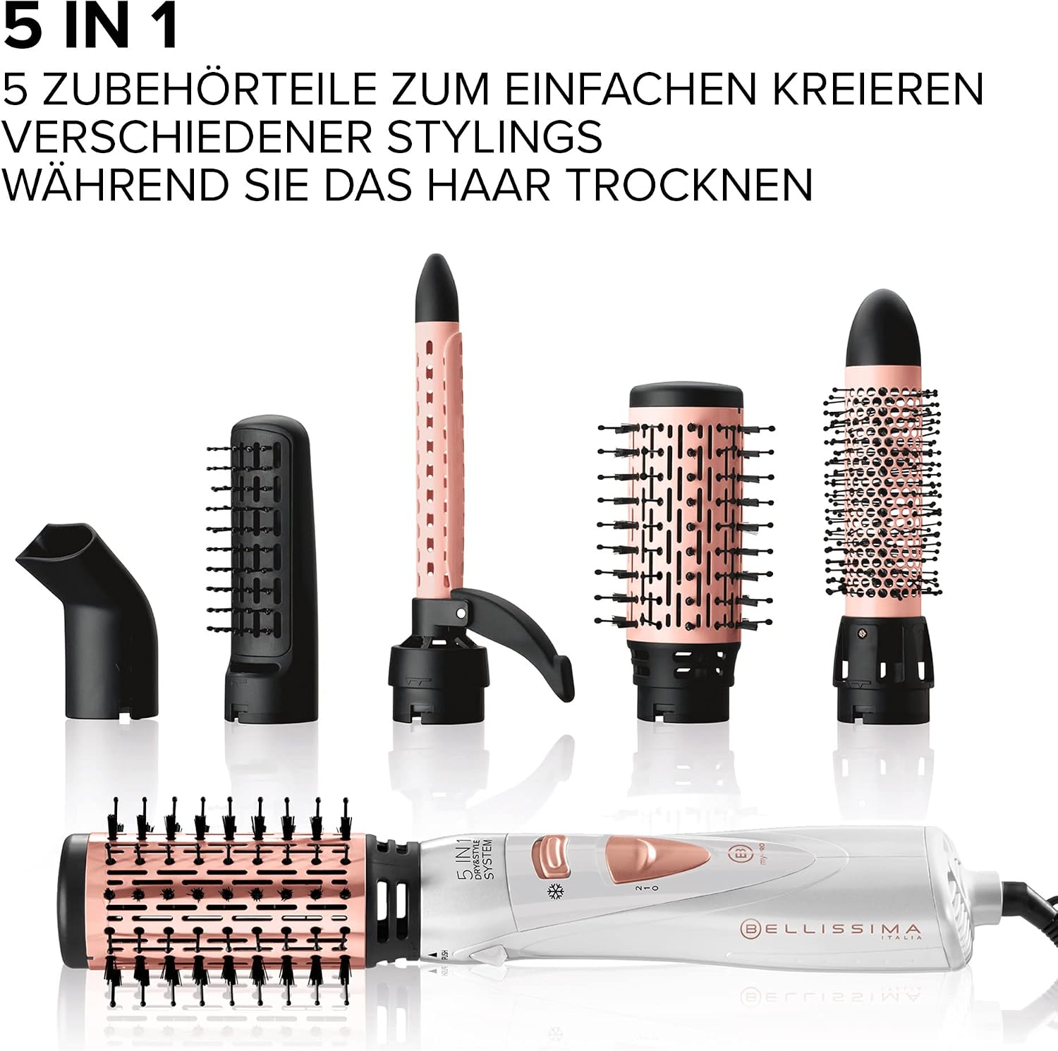 Detalle de Bellissima My Pro GH18 1100 – Heißluft-Modellierstab mit Keramikbeschichteten Bürsten, 5 Zubehörteile