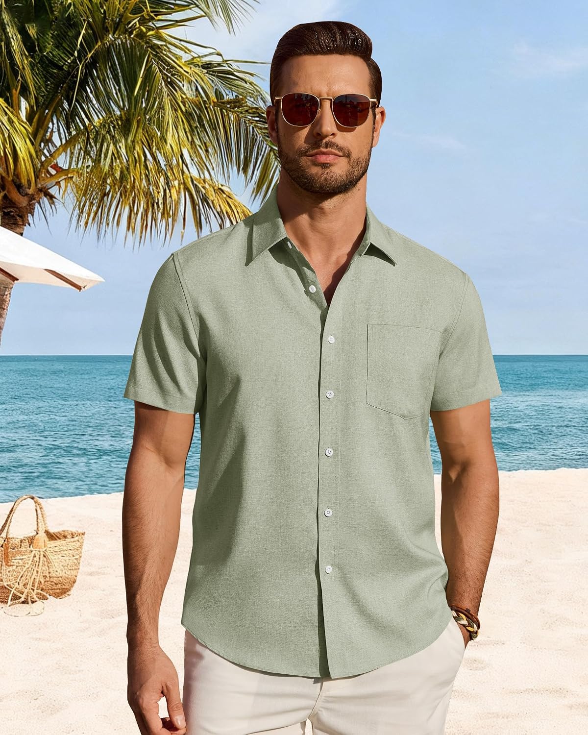Thumbnail 1 de Alimens & Gentle Men’s Linen Shirt, Short Sleeve, Regular Fit, with Pocket – Summer Casual