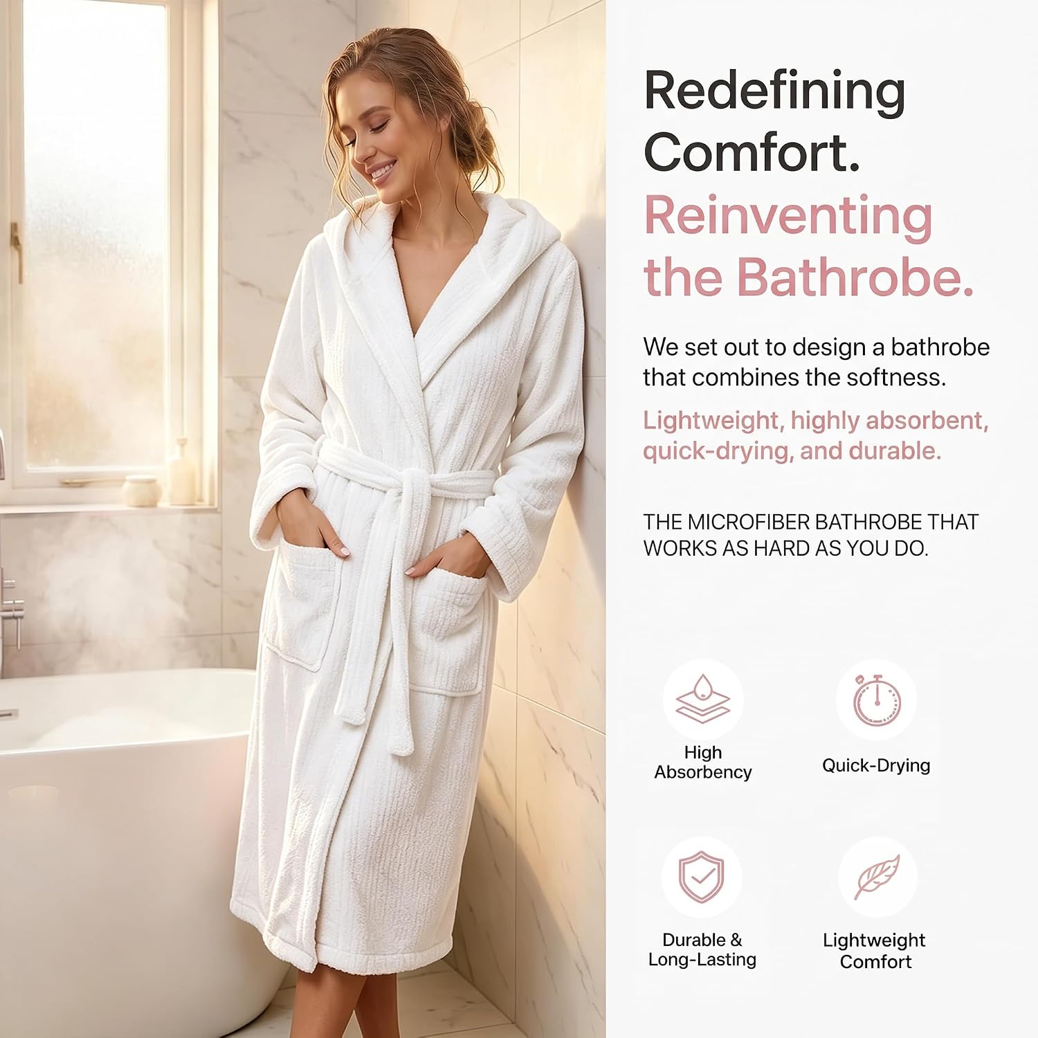 Detalle 2 de PJGGZ Hooded Bathrobe for Women, Long Quick-Dry Towel Robe