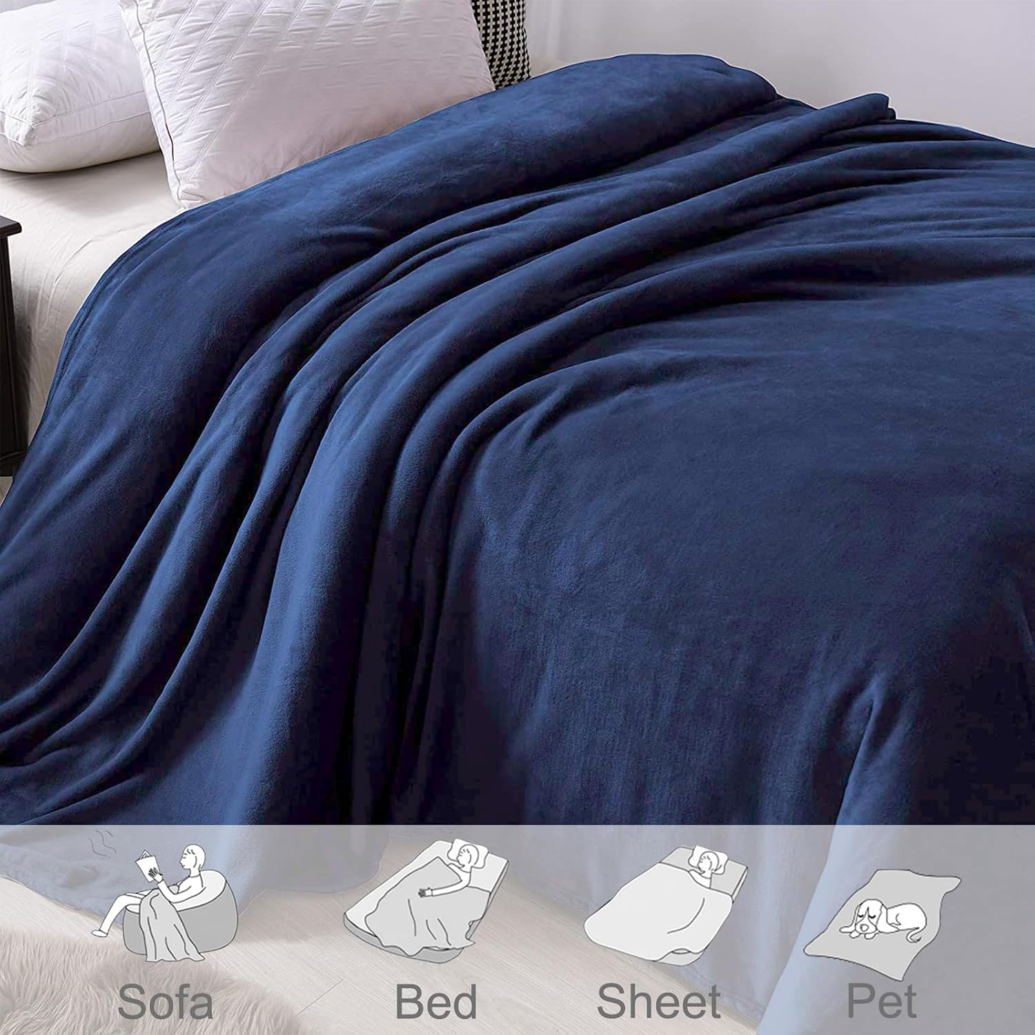 Thumbnail 3 de Exclusivo Mezcla 50x70-Inch Fleece Throw Blanket, Navy Blue, Double-Sided Brushed Flannel