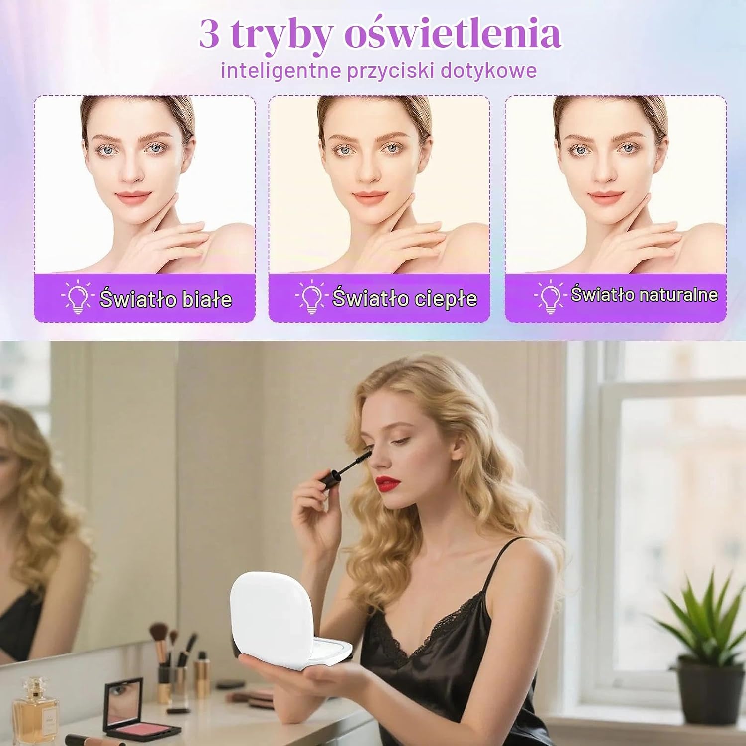 Detalle de Collazoey lusterko kieszonkowe LED 1x/10x, USB-C, 3 tryby światła