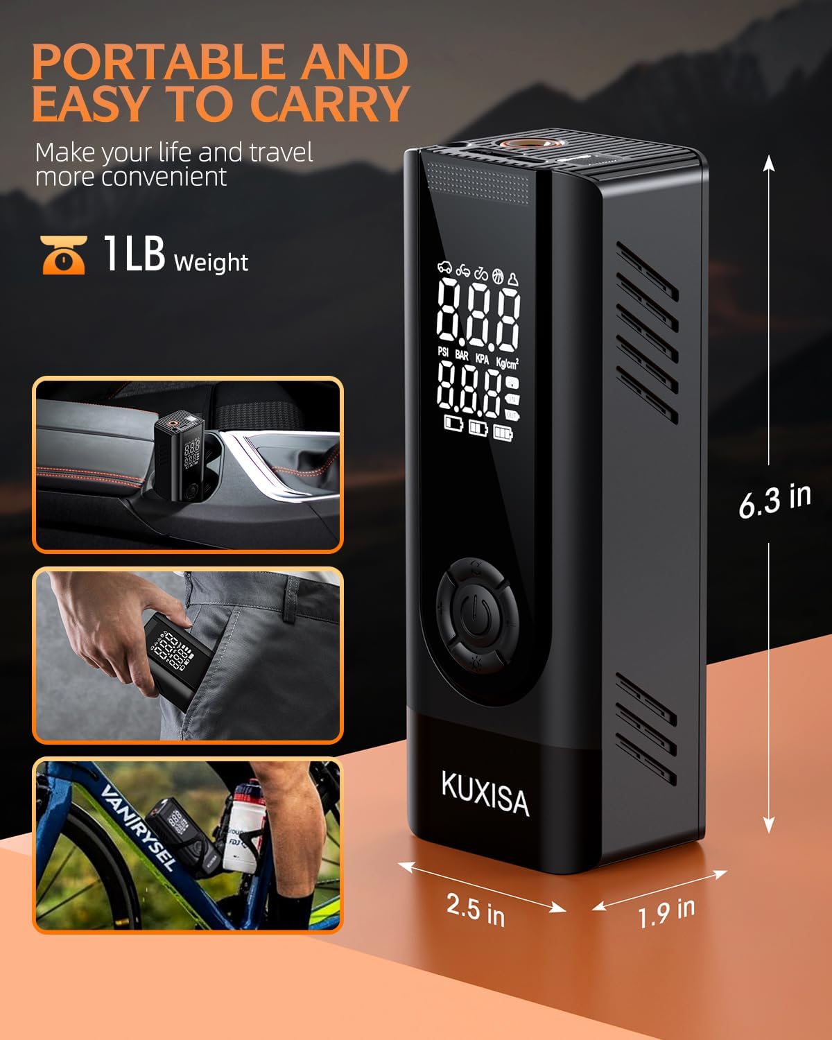 Thumbnail 6 de KUXISA Tire Inflator Portable Air Compressor: 180 PSI, 3x Faster Inflation, Dual Screen & Multi-Mode