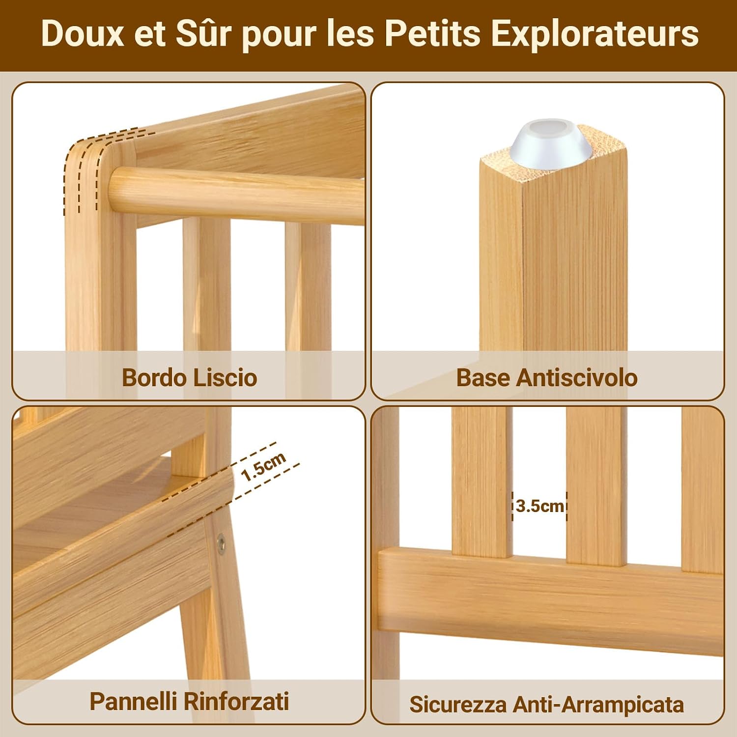 Detalle de COSYLAND Torre Montessoriana Bambini – Torretta A a forma di 'A' in Bambù Naturale