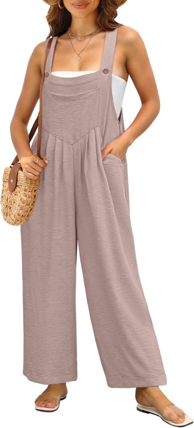 Thumbnail 4 de IWOLLENCE Damen-Latzhose mit verstellbaren Trägern und Holzknöpfen – Sommer-Latzhosen-Overall im lockeren Schnitt
