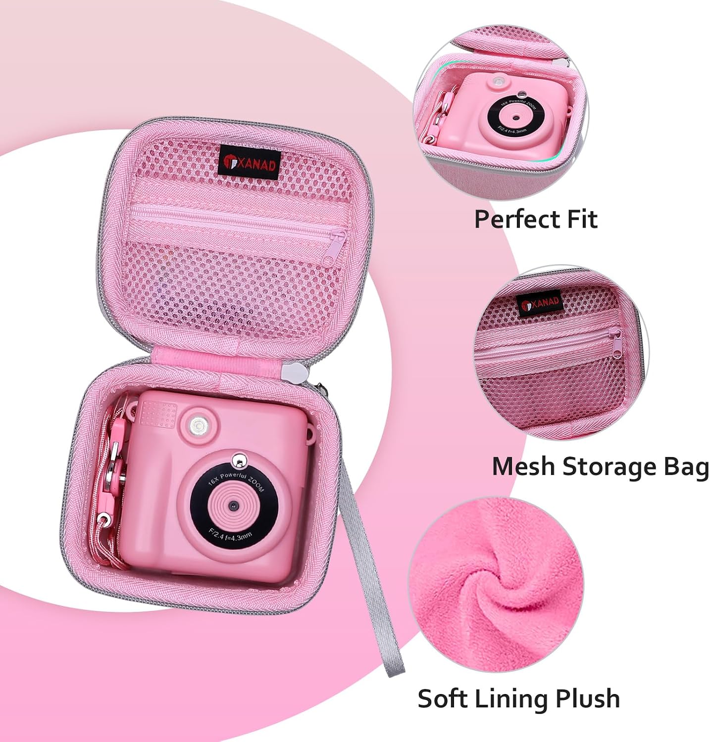 Thumbnail 6 de XANAD Kinderkamera Tasche für Sofortbildkameras – wasserdichte, stoßfeste Schutzhülle mit Thermodruckpapier-Fach (Rosa)