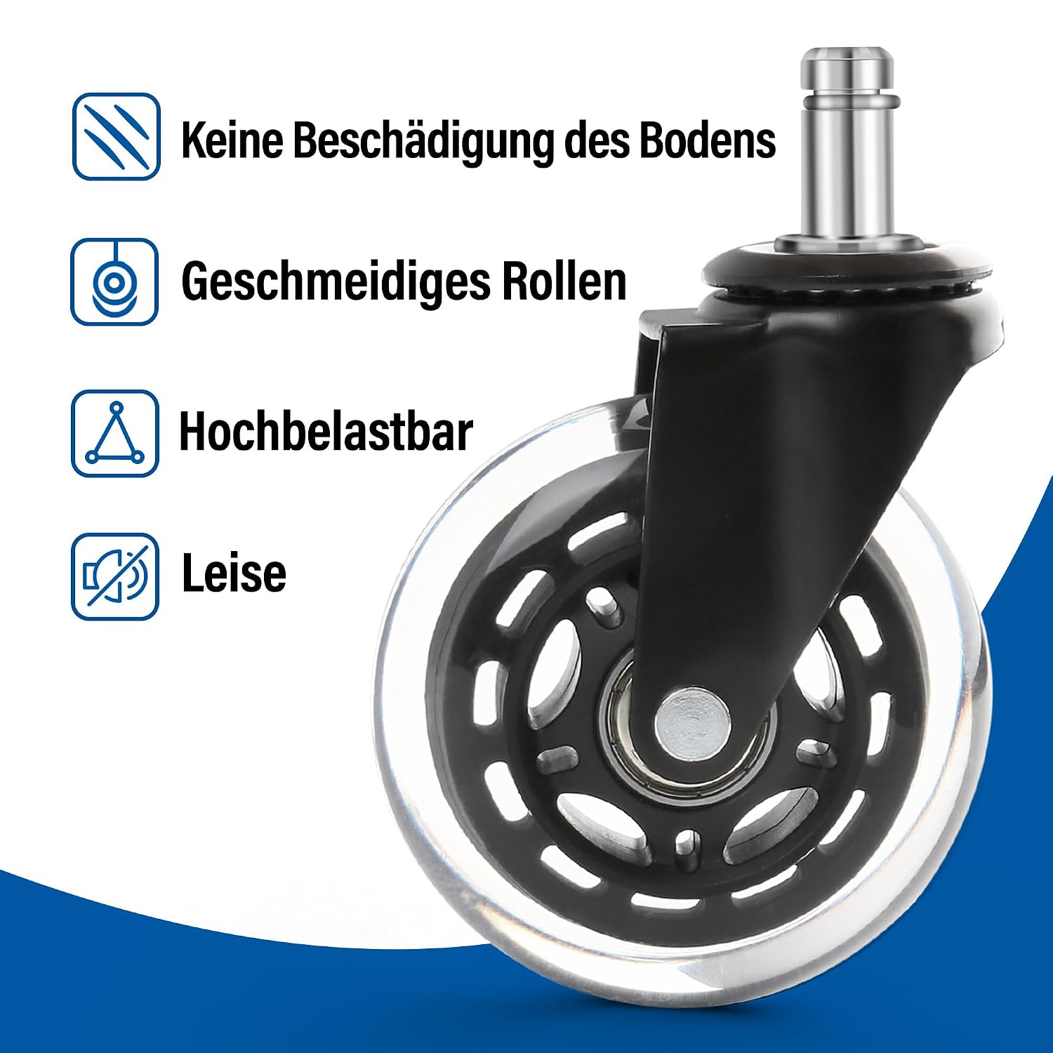 Detalle de LotFancy Bürostuhl Rollen 11 x 22 mm (5er) – leise Gummirollen für Parkett, Hartboden & Teppich bis 300 kg