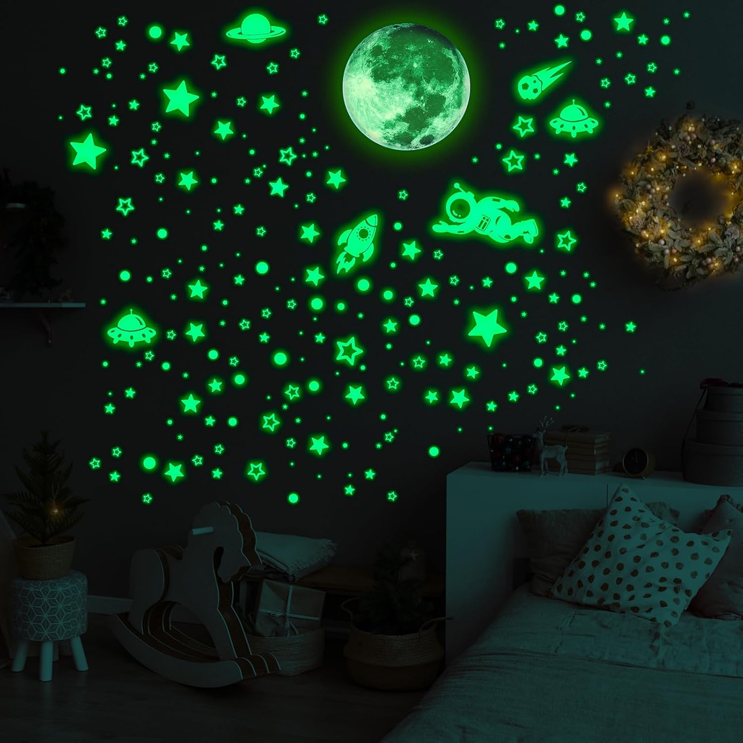 Thumbnail 5 de ECHOCUBE 1503pc Glow in the Dark Star Stickers – luminous wall and ceiling stars for a kids’ bedroom (green)
