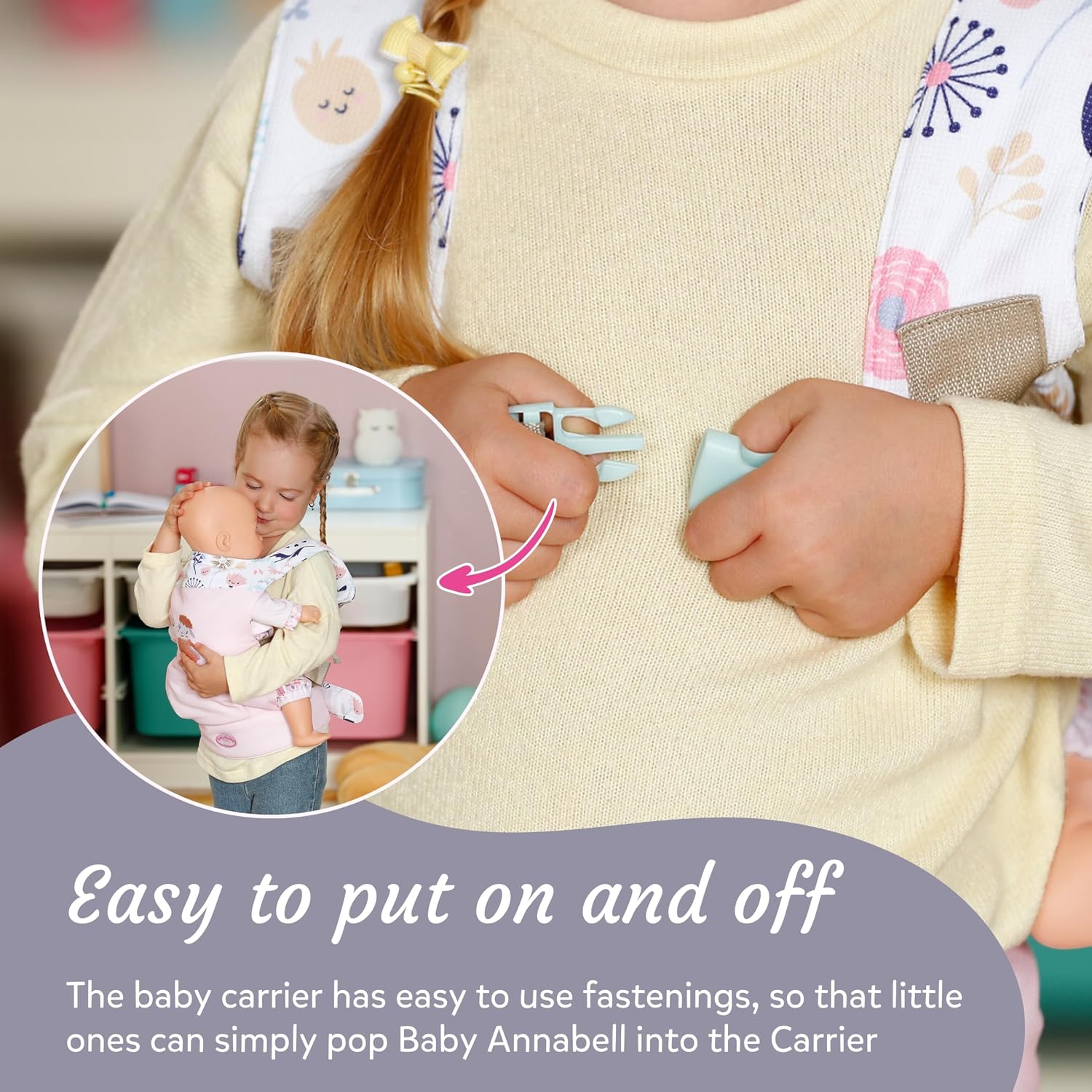 Detalle 1 de Baby Annabell Baby Doll Carrier with adjustable padded straps (front & back wear)